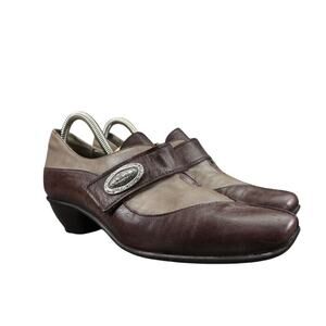 Fidji Shoes Womens 38 Pump Slip On Leather Adjustable Strap Boho Fashion Comfort